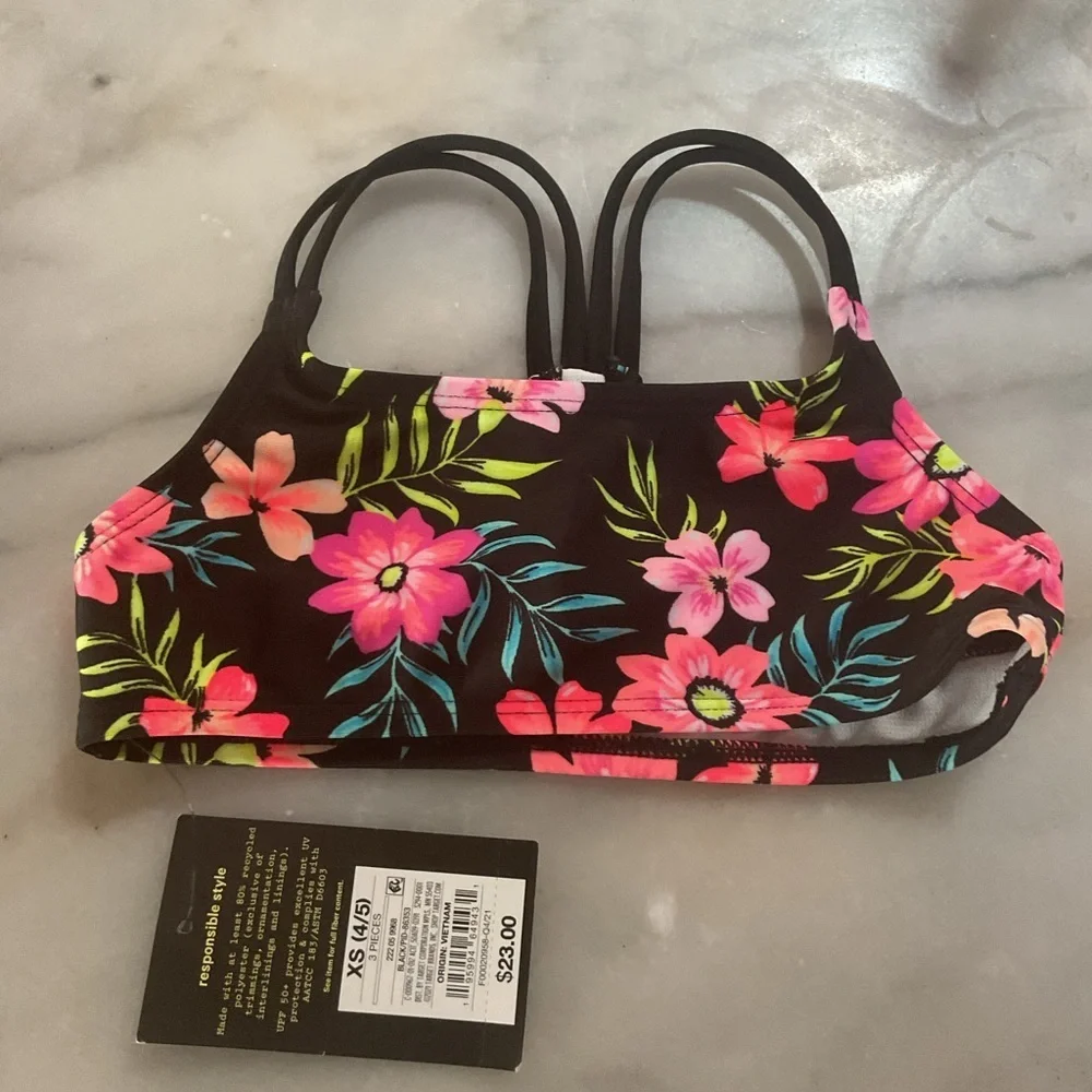 art class Black Bikini Top with Pink Floral Print